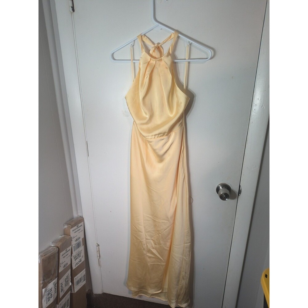 Hello Molly Yellow Satin Halter Maxi Dress Womens Size S 4 NWT Formal Prom...